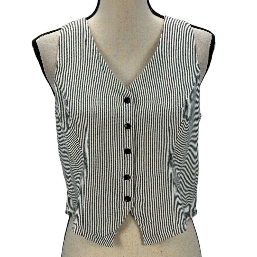 And Now This Sleeveless Striped Vest - Black White - size XS